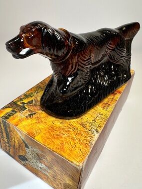 Vintage Avon “At Point” Hunting Dog After Shave Bottle w/ Box 5 oz Amber Glass